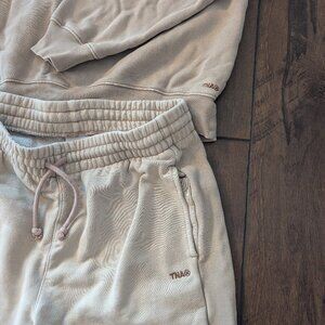 TNA Cozy Fleece Set Perfect Crew and Boyfriend Sweatpant Warm Taupe